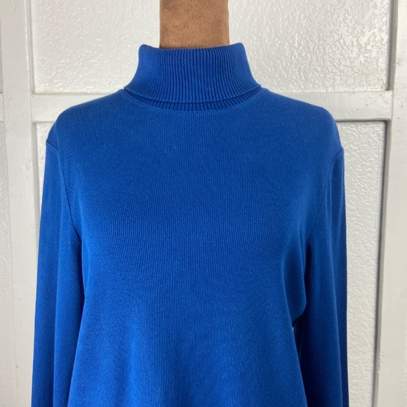 Vintage Rafaella Blue Cotton Blend Turtleneck Sweater Women’s Size Large - Picture 2 of 9